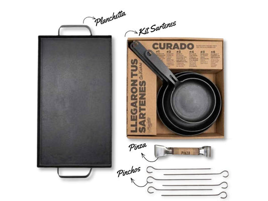 KIT LA PLANCHETTA + SARTENES + PINZAS Y PINCHOS
