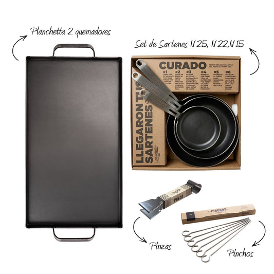 KIT LA PLANCHETTA + SARTENES + PINZAS Y PINCHOS